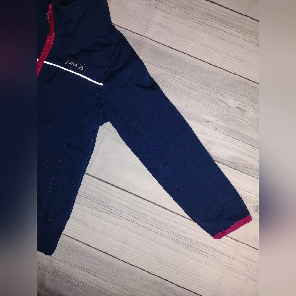Kamik Kids Navy Blue Full Zip Softshell Jacket‎ Reflective Stripe Pink Trim Sz 5